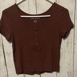 American Eagle Outfitters Women's Short Sleeve Brown Top